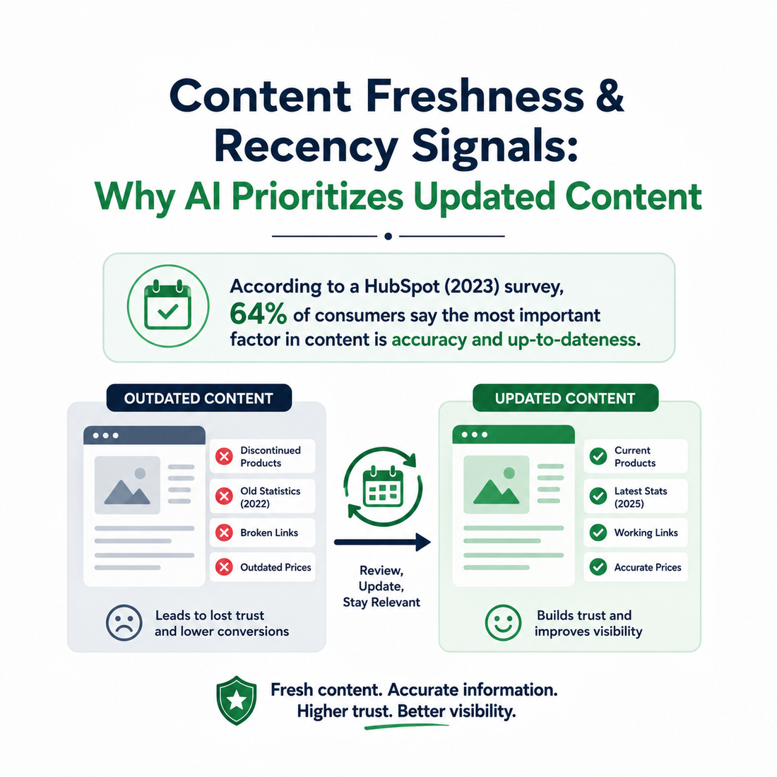 Diagram illustrating content freshness and recency signals for Shopify SEO and AI-powered search