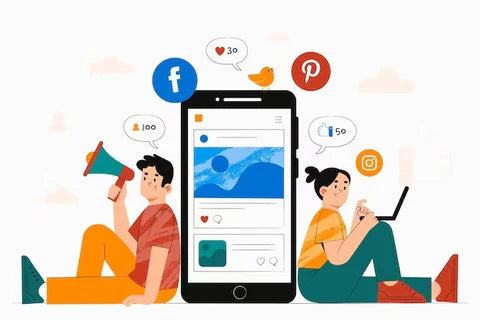 Shopify merchant building a social media strategy across Instagram, TikTok, and Facebook with shoppable posts and paid ads