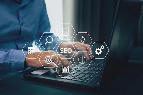 Shopify merchant using SEO tools like Google Search Console and Ahrefs to optimize store visibility and organic traffic